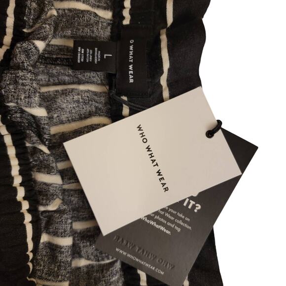 NWT Short Linen Blend Paper Bag Waist Black White Stripe Large Who What Wear 072 - Picture 4 of 6